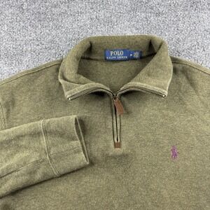 Polo Ralph Lauren Sweater Mens M Green 1/4 Zip Pullover Mock Neck Cotton Preppy